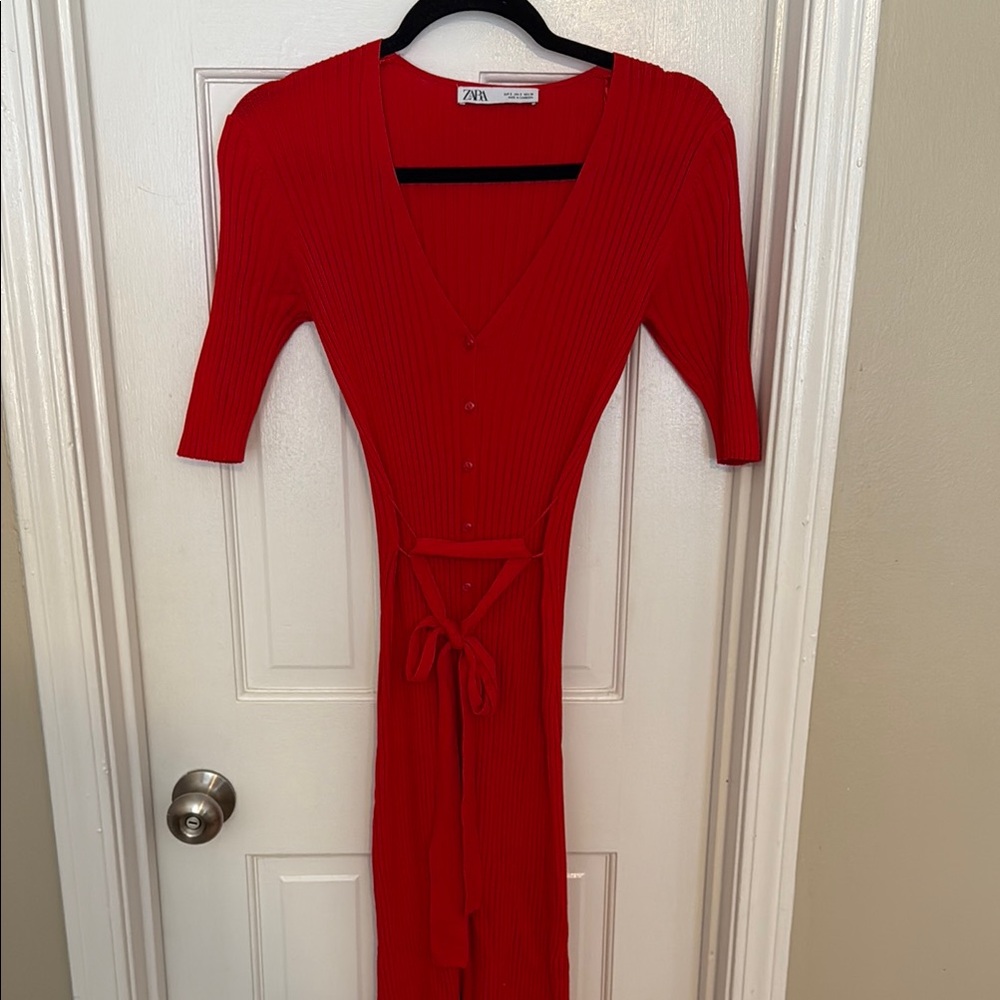 Zara Red Ribbed Knit Dress